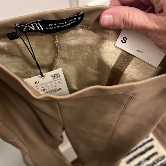 Zara carmel color hi rise faux leather pants size Small - Picture 7 of 9